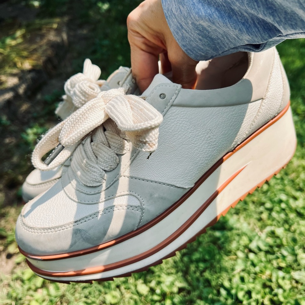 Zara Basic Y2K Platform Sneakers 7.5 white Fat shoelaces